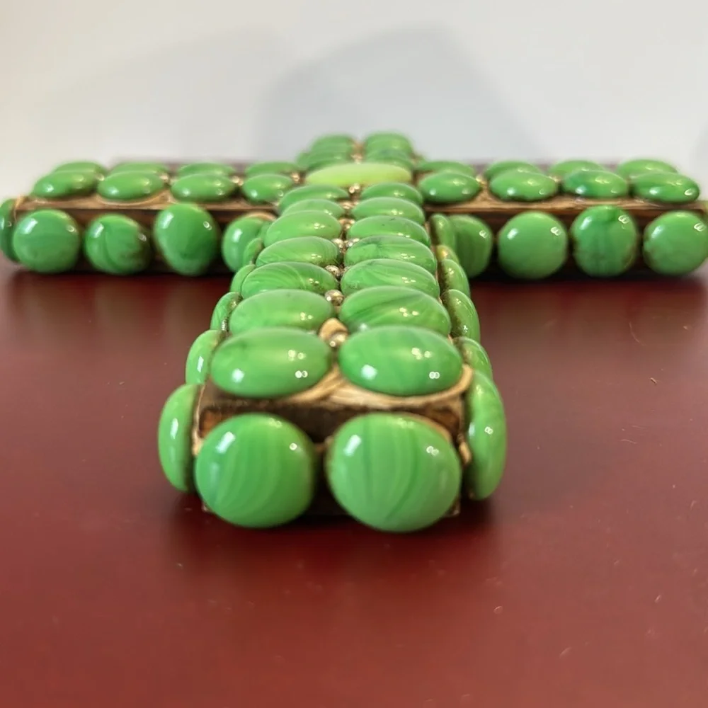 Handmade Artisans Green Beaded Cross Wall Decor
